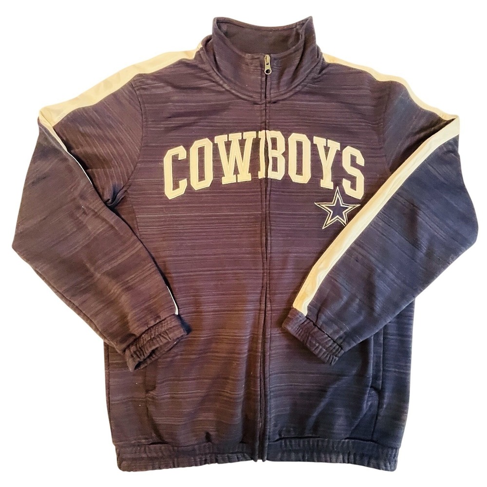 NFL Dallas Cowboys Track Jacket Mens Medium Navy Blue Full Zip Fleece Lined